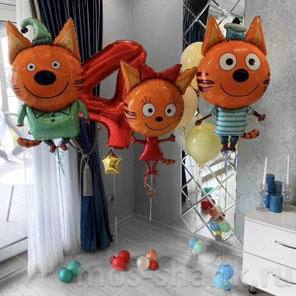 Воздушные шары «Три кота», Карамелька, Коржик и Компот
