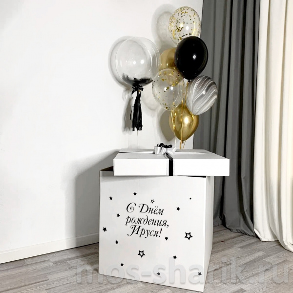 Коробка-сюрприз с воздушными шариками Black and gold