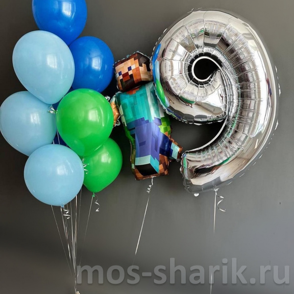 Воздушные шары с цифрой в стиле Майнкрафт на 9 лет