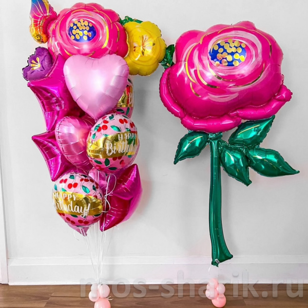 Воздушные фольгированные шары с гелием Розовая роза