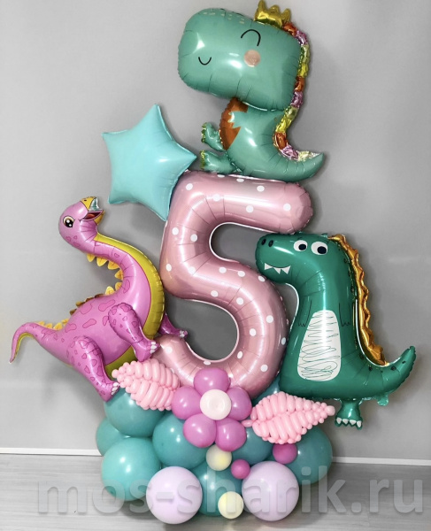 Детская композиция из шаров на день рождения «Динозаврики»