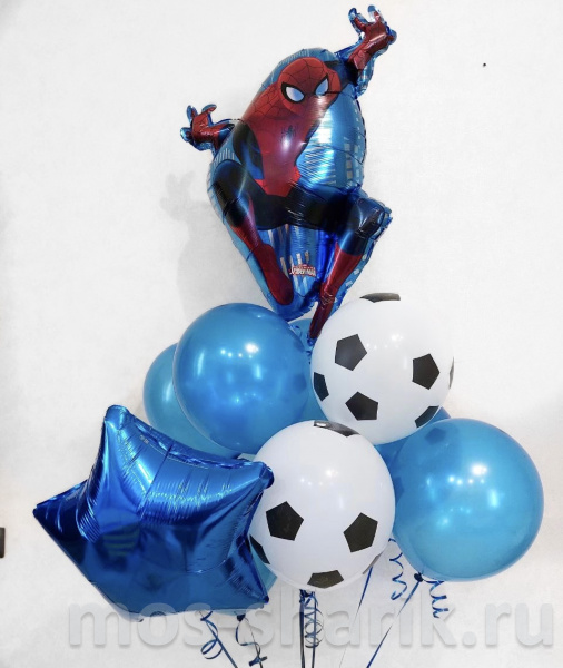 Композиция из шаров «Человек Паук» с футбольными шариками