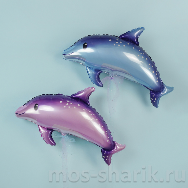 Фольгированный объемный шар Дельфин, сиреневый