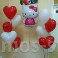 Композиция из шаров Китти-Kitty с красными сердечками