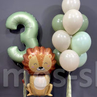 Воздушные шарики на день рождения с цифрой и львёнком на 3 года