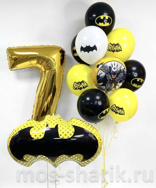 Шары на день рождения с цифрой и фольгированной фигурой «Бэтмен эмблема»