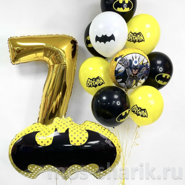 Шары на день рождения с цифрой и фольгированной фигурой Бэтмен эмблема на 7 лет