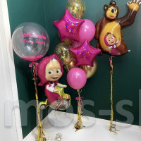 Композиция из шаров с гелием на день рождения Маша и Медведь