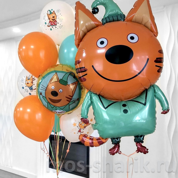 Фонтан из 9 шаров Три кота и фольгированный шар Компот
