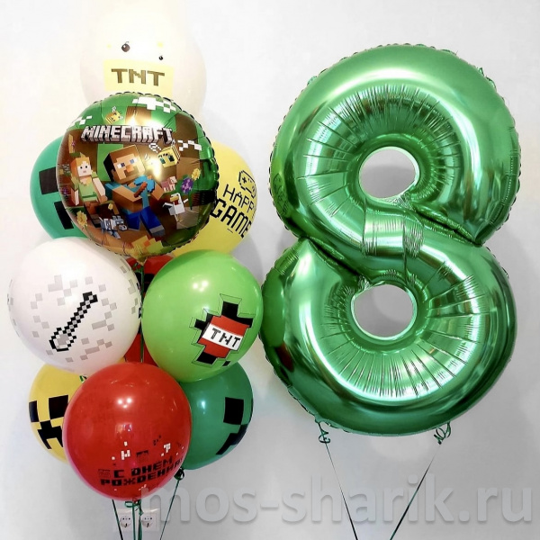 Воздушные шары Майнкрафт с цифрой на день рождения