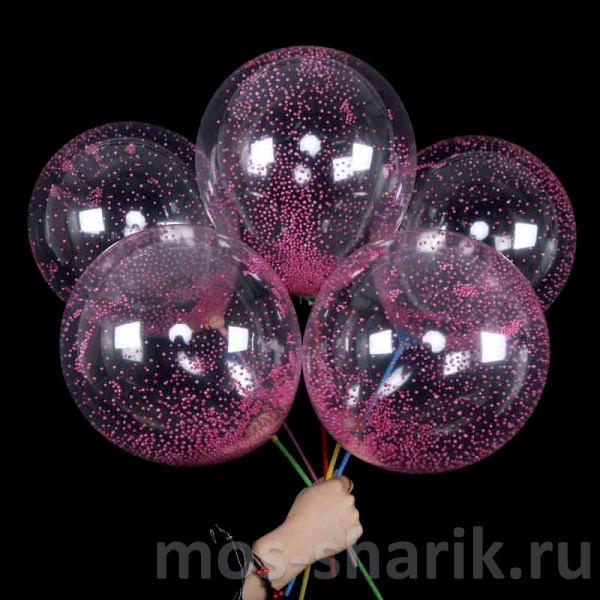 Латексный шар на палочке с розовыми пенопластовыми шариками внутри