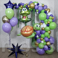Фотозона из шаров для детского праздника Черепашка и лягушонок