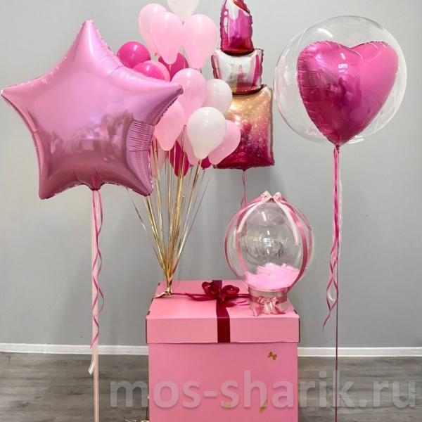 Коробка – сюрприз с розовыми шарами Barbie