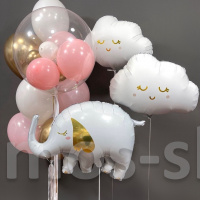 Нежные воздушные шары на выписку Спящий в облаках слонёнок на 1 годик