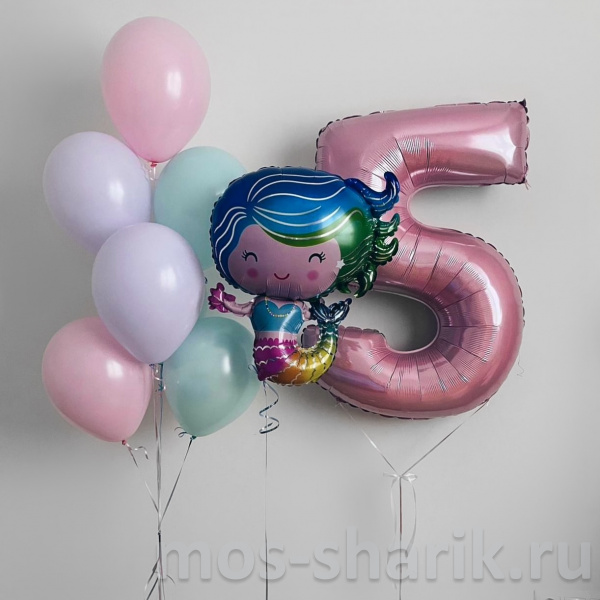 Композиция шаров Маленькая принцесса - Русалочка с градиентным шаром на 5 лет
