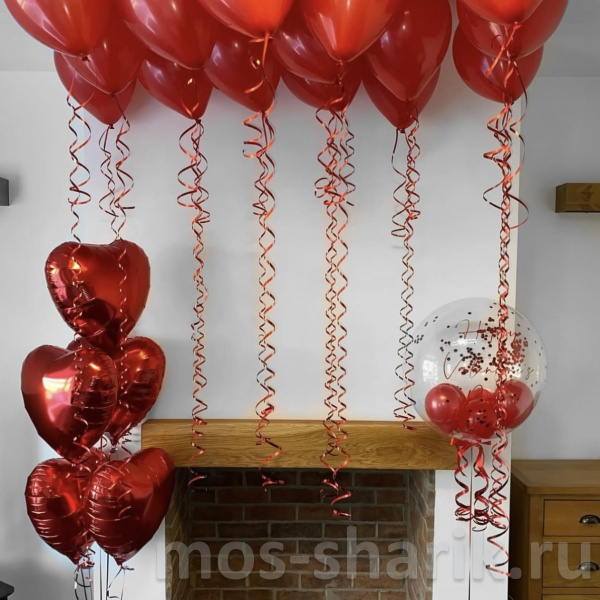 Украшение красными воздушными шарами Для влюблённых