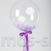 Шар Bubble с фиолетовыми перьями, 55 см