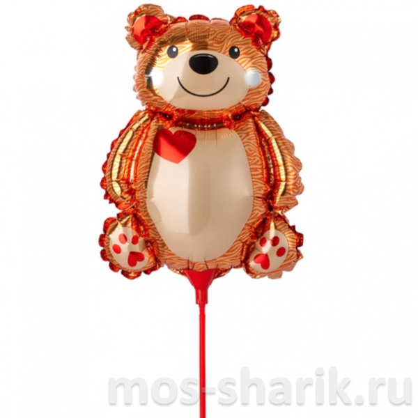 Фольгированный шар на палочке Медвежонок с влюбленным сердцем