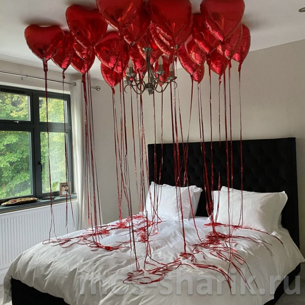 Красные шары-сердца под потолок, 21 шт.