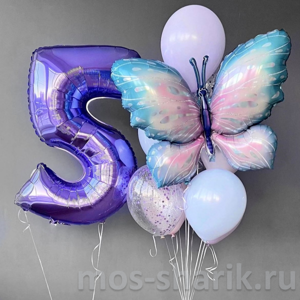 Воздушные шары на день рождения с цифрой и бабочкой