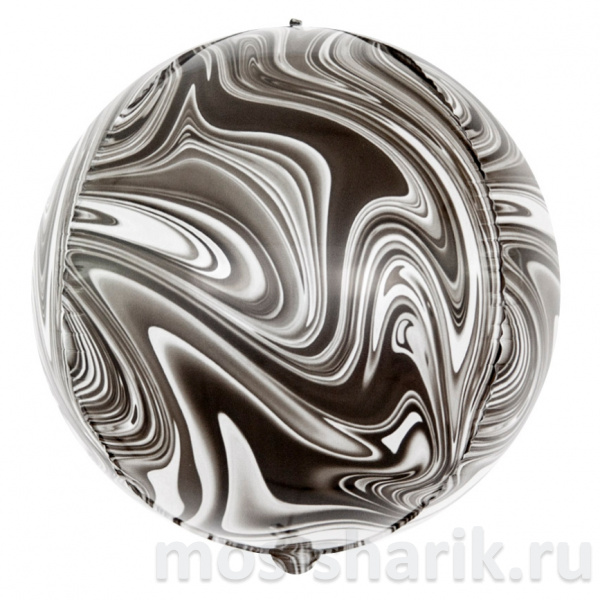 Фольгированный шар - сфера Мрамор черный агат, 55 см