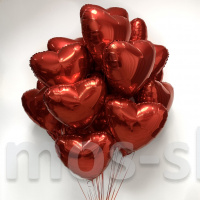 Связка из 15 красных фольгированных шаров-сердец