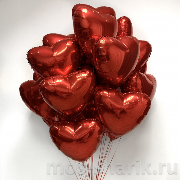 Связка из 15 красных фольгированных шаров-сердец