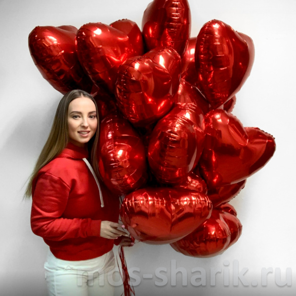 Связка из 20 красных фольгированных шаров-сердец