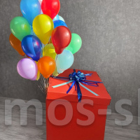Коробка-сюрприз с большой связкой разноцветных шариков