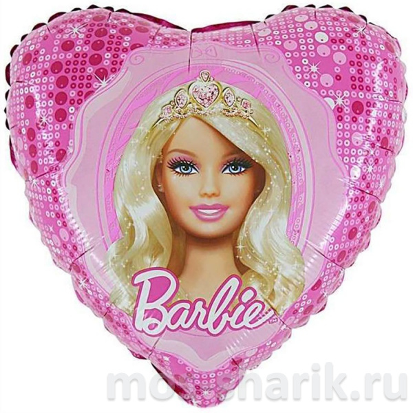 Розовый шар-сердце Барби с короной в зеркале
