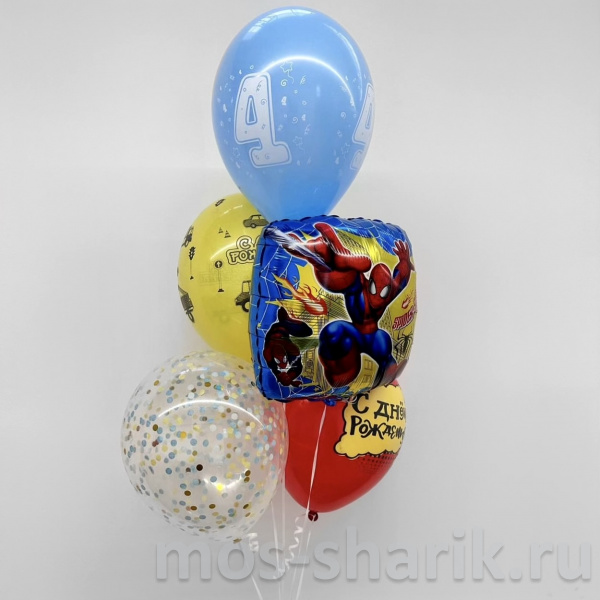 Фонтан из воздушных шаров с гелием Человек – Паук С днём рождения