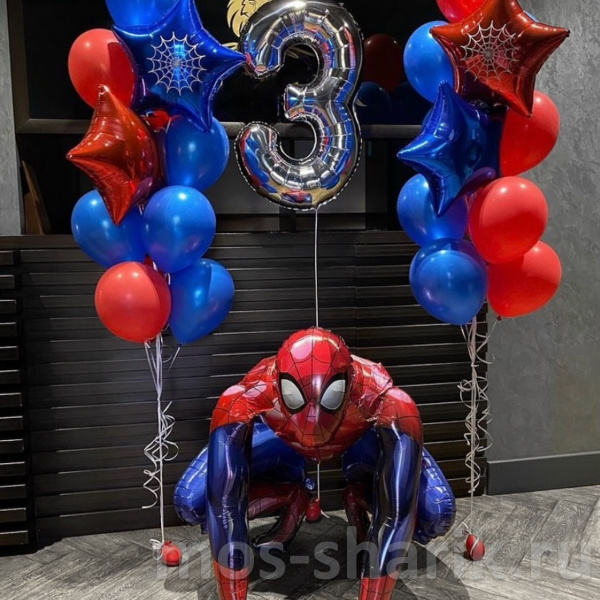 Воздушные шары с цифрой Человек - паук на 3 года