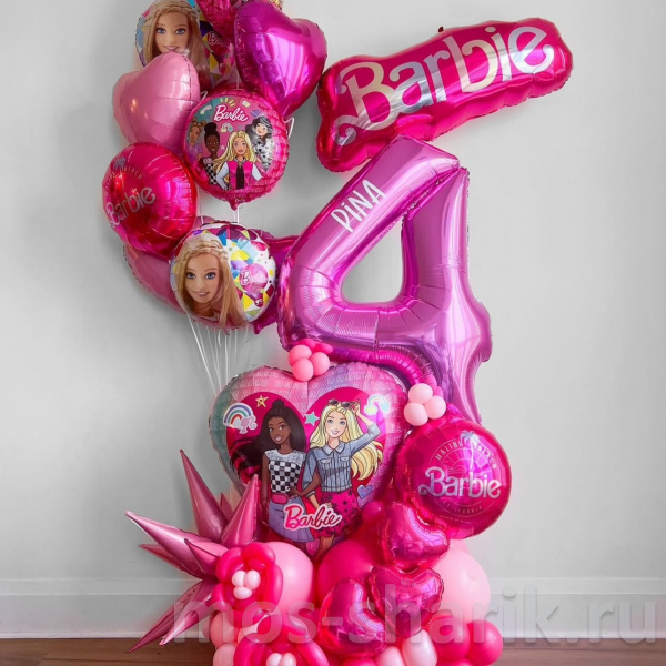 Композиция из шаров с воздухом на подставке Барби