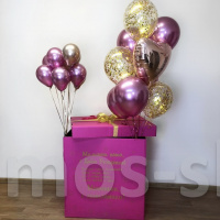 Коробка-сюприз с воздушными шарами Розовый хром