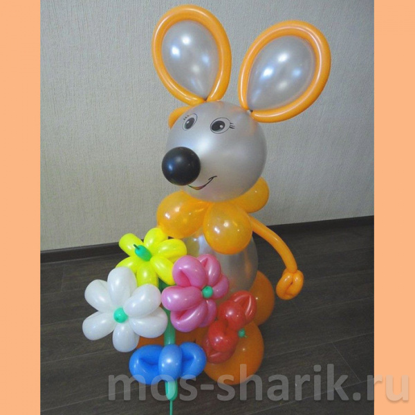 Мышка из шариков с цветочками