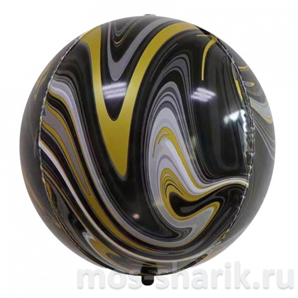 Фольгированный шар - сфера Мрамор черный с золотом агат, 55 см
