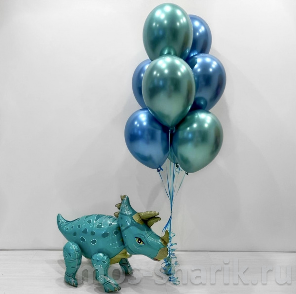 Ходячий шар «Динозавр» и фонтан из 8 шаров – хром