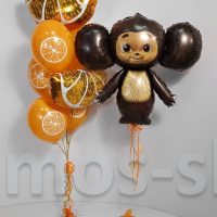 Яркие воздушные шары с гелием Чебурашка в апельсинах