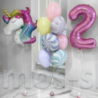 Воздушные шары на день рождения для девочки Единорог радужный