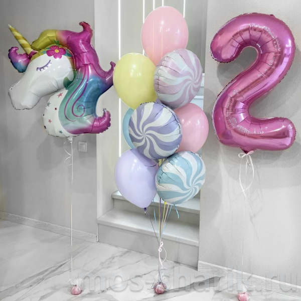 Воздушные шары на день рождения для девочки «Единорог радужный»