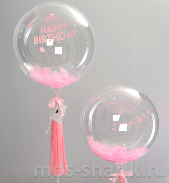 Шар Bubble с розовыми перьями, надписью и кисточкой Тассел