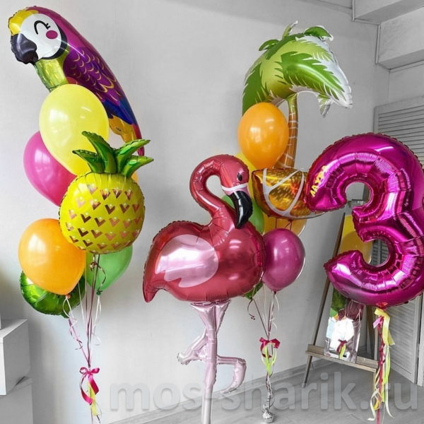 Композиция из воздушных шаров Розовый фламинго на 3 года