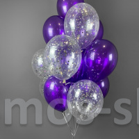 Фонтан из сине – фиолетовых латексных шаров и шаров с конфетти