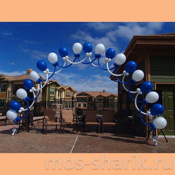 Гелиевая арка-цепочка из шаров, бело-синяя