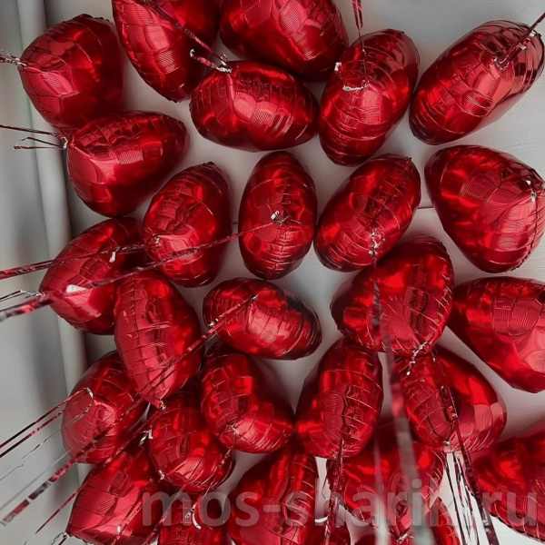 Красные фольгированные сердца под потолок, 25 штук