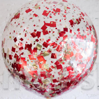 Большой шар с красными квадратным конфетти