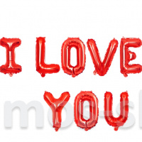 Красные фольгированный шары-буквы, надпись I love you