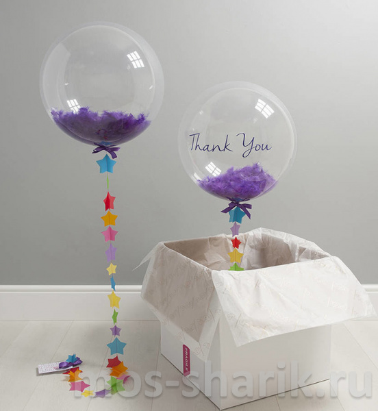 Bubble шар с перьями с Вашей надписью в коробке