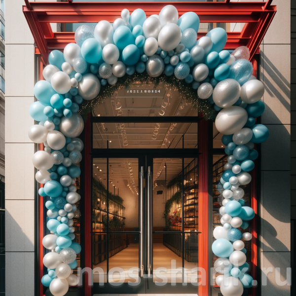 Гирлянда из шаров над входом в честь открытия магазина или торгового центра
