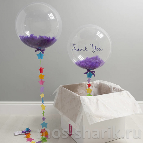 Bubble шар с перьями с Вашей надписью в коробке